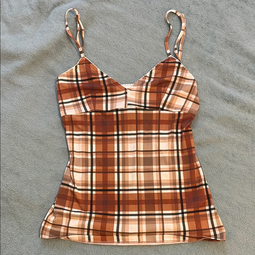 Alessia Zamattio - Plaid Spaghetti Strap Top - Brown y2k 2000s